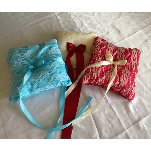 Handmade Ring bearer pillow in linen/cotton with an overlay of