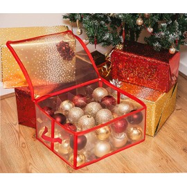 GEEZY Christmas Tree Baubles Storage Box Zip Up Xmas Ornaments Decoration Organiser with Carry Handles (Baubles Storage Bag (L 30 x W 30 x H 15 cm))