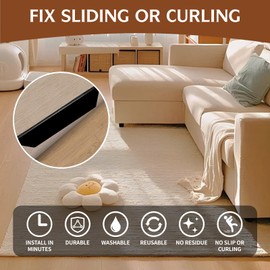 Gtuun Rug Carpet Non Slip Grippers, Dual Sided Adhesive Rug Pad Gripper Keep Corners Flat, Reusable and Washable Carpet Tape Pads, Rug Tape for Hardwood Floors and Tiles, 12 PCS