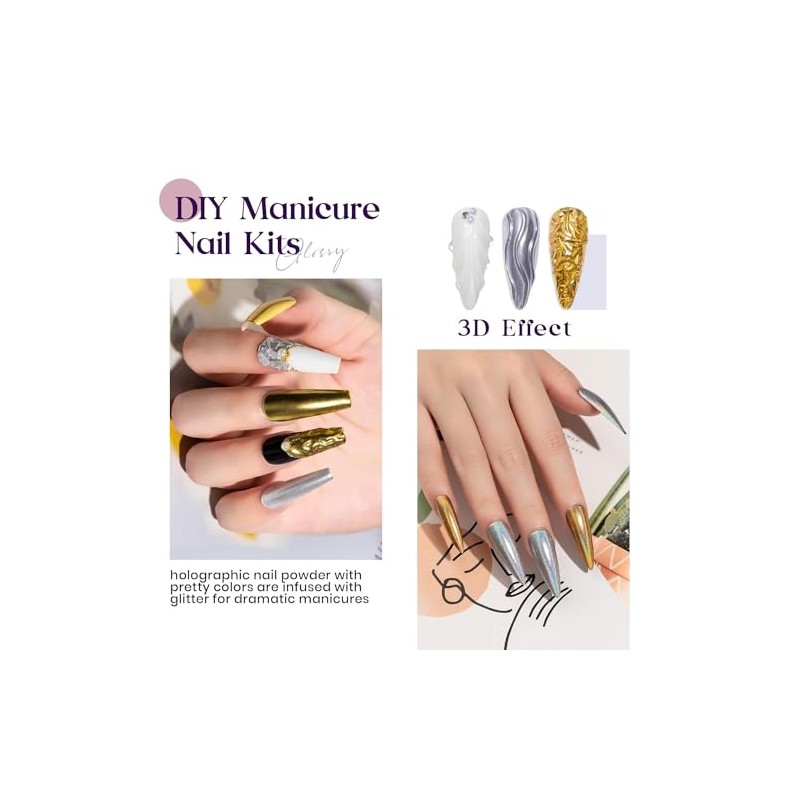 Decoración Uñas Polvo Cromo Efecto Espejo Colores Pigmentos Unas Manicura