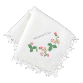 WEDGWOOD 260060-0001-03 Large Lace Towel Handkerchief, Wild Strawberry, White, 100% Cotton, Women's 11.0 inches (28 cm)