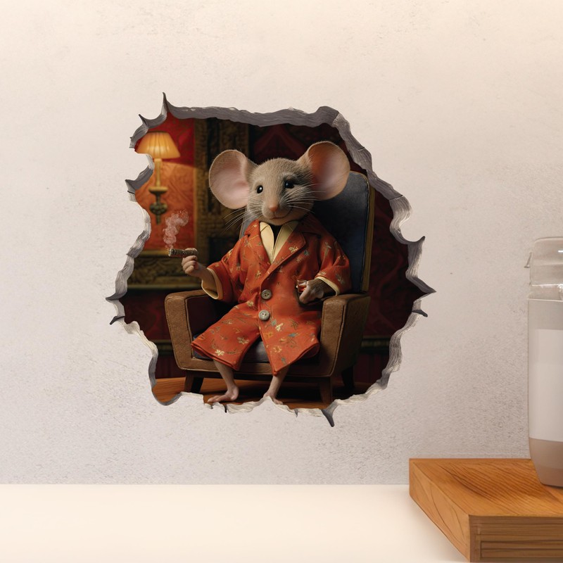 Lounging Gentlemen Mouse in Mouse Hole Decal - Mouse Hole