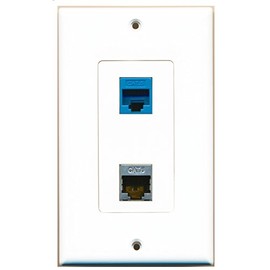 RiteAV 1 Port Shielded Cat6 Ethernet 1 Port Cat6 Ethernet Blue Wall Plate Oversized Jumbo MIDI