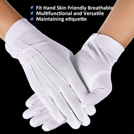 FENQURO 2 Pairs White Gloves, White Gloves Men, White Stitched Gloves for Formal Tuxedos, Jewellery Inspection (Nylon 10")
