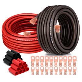 4 Gauge Wire (25FT Each, Black/Red), 20 Lugs, 20 Heat Shrink Wrap for Automotive Prower Ground, Battery Cable, RV, Amp Kit, Car Audio, Car Amplifier, CCA Wire, Amp Kit, Battery Cables, Amp Wiring Kit