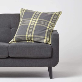 HOMESCAPES Large Grey & Yellow Tartan Cushion Cover 100% Cotton, 24 x 24 Inches or 60cm x 60cm, A Great Fit for Sofa or Settee Cushion Cover, or as Display Cushion Cover for your Bed or Conservatory