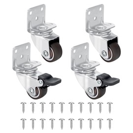 Vasmeiy Set of 4 Furniture Castors 32 mm, Swivel Castors 2 with Brakes and 2 Without Castors for Furniture with Screws, Rubber Castors Heavy Duty, Transport Castors for Baby Cot, Cupboard, Flower