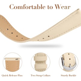 EverAct Slim Leather Band Compatible with Garmin Vivoactive 6/Vivoactive 5/3/3 Music, 20mm Genuine Leather Thin Soft Narrow Replacement Strap for Venu Sq 2/Venu 2 Plus/Forerunner 165/55/245/645 Music