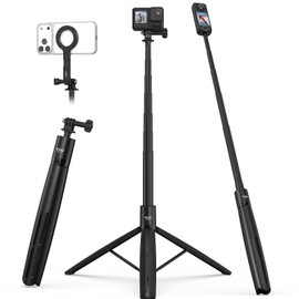 VRIG Action 5Pro Tripod with Go-Pro Adapter Mount & Cold Shoe Phone Holder for Mag Safe,Extendable Selfie Stick Stand with Go-Pro Mount for DJI Osmo Pocket 4/3, Action 5 Pro/4/3,Insta360 X5