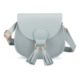 Qiuhome Bolso bandolera de piel para niñas pequeñas y niñas pequeñas con borla, Azul, Talla unica