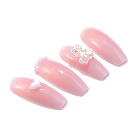 Brishow Artificial Nails Tulip Press On Nails Pink Heart Nails for Sticking Ballerina Acrylic False Nails Pack of 24 for Women and Girls (c)