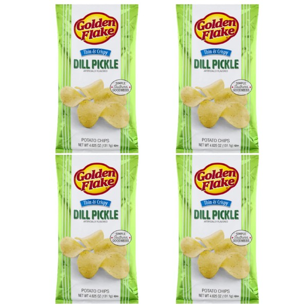 Golden Flake Dill Pickle Potato Chips, 5oz Bag (Pack4)