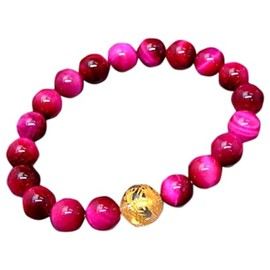 hinryo 61949 Half Price of the Month AA Magenta Pink Tiger Eye Crystal Dragon Gold Carved 0.4 inch (10 mm/12 mm) Bracelet, Inner Diameter 7.1 inches (18 cm), Pouch Included, Natural Stone, Power Stone