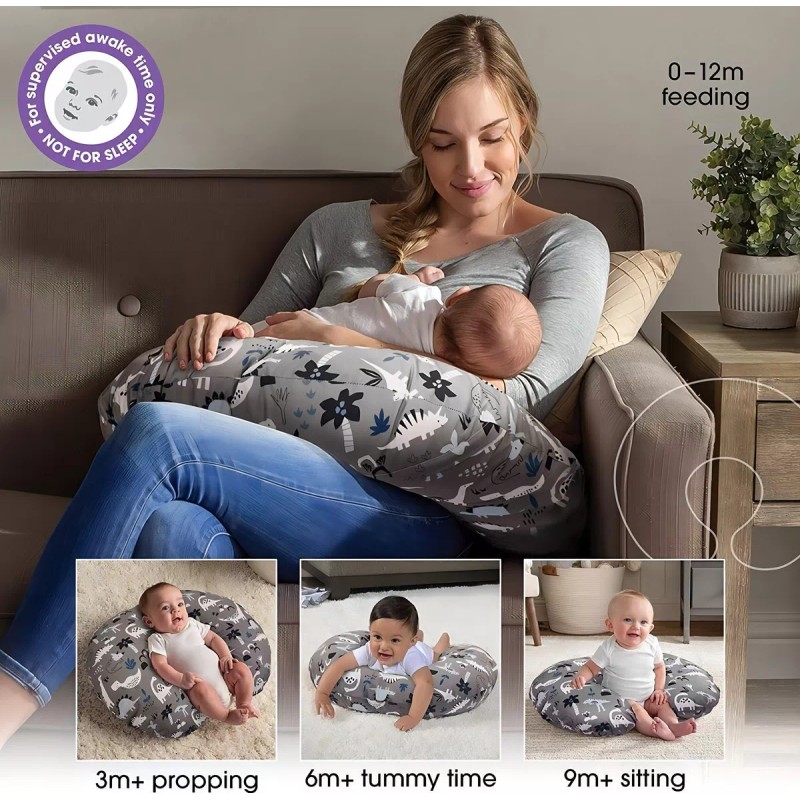 Boppy Cojin de lactancia Boppy Pillow color Gris Dinosaurios
