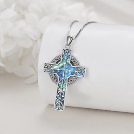 YONFQE Cross Necklace Sterling Silver Abalone Pendant Jewelry Gifts for Women