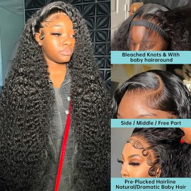 Lufsun Deep Wave Lace High Emulation Human Front Wigs 13x6 180% Density 30 Inch HD Lace Deep Wave Frontal Pre Glueless Human Fronts Wigs for Black Women Baby Hair Curly Lace Front Wig