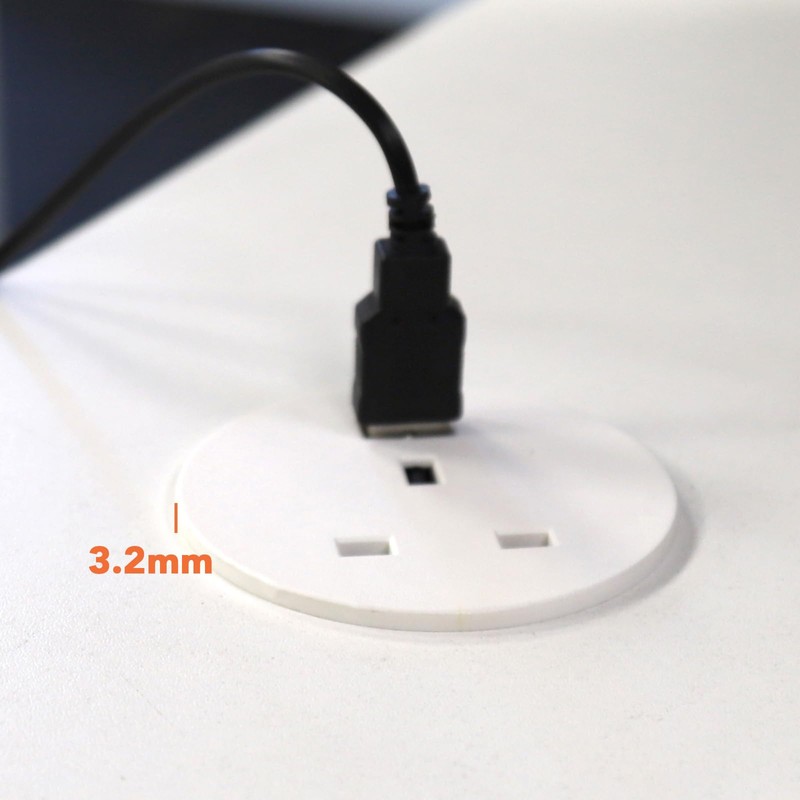 Office Desk Mount 60mm Grommet with UK Mains Power and