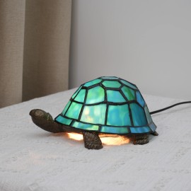 USA in Stock Tiffany Tortoise Night Light Stained Glass Decor Table Lamp for Children's Living Room Bedside Lamp with Bed DecorLamp Power(W): 25, Body color: OFU1132, Shade color: Multicolored