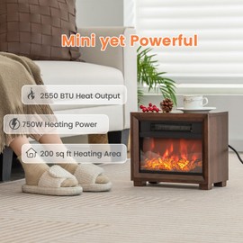 ORALNER Mini Electric Fireplace Heater for Indoor Use, 13 Inch Portable Fireplace Heater with Realistic Flame Effect, Overheat Protection, Compact Space Heater for Bedroom, 750W/1500W, Brown