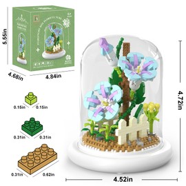 Bouquet Building Kit Toys, 520 Mini Brick Building Kit, dust Cover, Decorative Flowers, Gifts for Girls and Mothers and Girlfriends, DIY, Blue Morning Glory Building kit