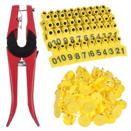 JOUTYFOR Cattle Ear Tags Numbered 001-100 with Pliers, Plastic Livestock Animal Ear Tag for Cows Goats Sheep Pigs Animal Identification Earring Tagger