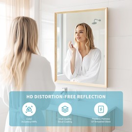 Ultrue Oak Wood Effect Framed Wall Mirror, 16x20 Rectangle Mirror, 1/8" Anti-desilvering Tempered Glass, Sustainable&Sturdy Frame, Anti-Rust, HD Reflection &3min Fast Setup for Bathroom Living Room