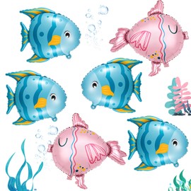 Gejoy 6 Pack Fish Balloons, 23 Inch Blue & Pink Tropical Fish Balloons Aluminum Foil Inflatable for Under The Sea & Ocean Theme Birthday Party Deocration Classroom Baby Shower