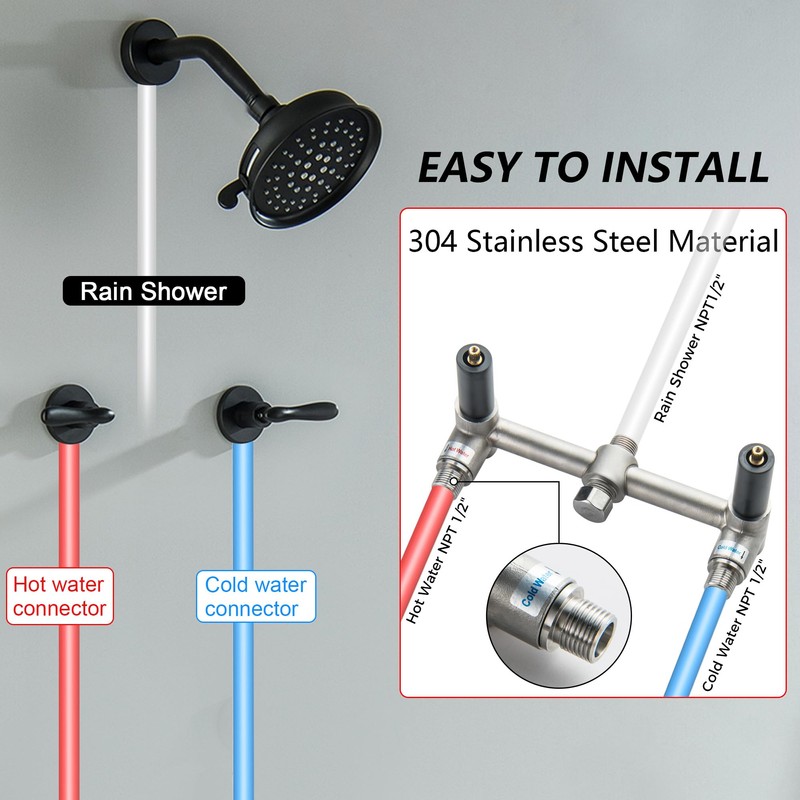 DOUBLUOEG 2 Handle Shower Faucet Set with 5 Setting Rainfall