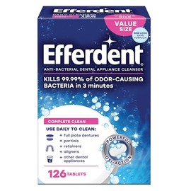 Efferdent Retainer Cleaning Tablets, Denture Cleanser Tablets for Dental Appliances, Complete Clean, 126 Tablets - Size: 102 Count