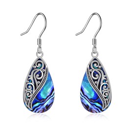 POPLYKE Celtic Moonstone Filigree Drop Earrings Sterling Silver Leverback Earrings Jewellery, Sterling Silver, Abalone