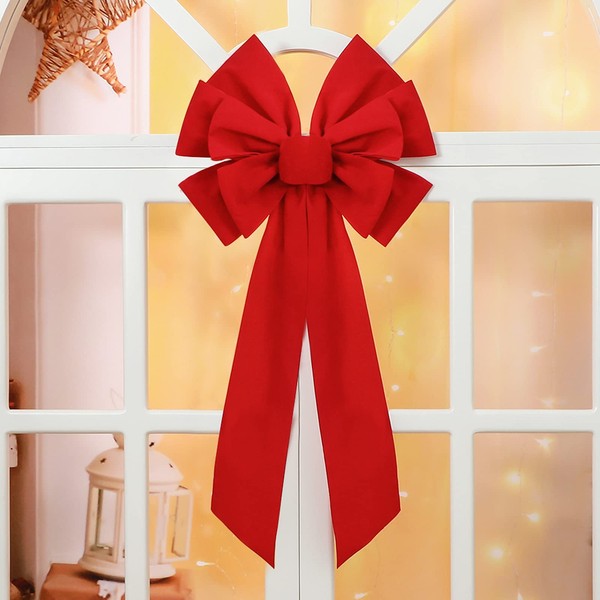 Syhood Christmas Red Bows Decorative Velvet Bows 13 x 25 Inch Large Bows Christmas Big Bow Christmas Tree Bow Holiday Ornaments for Festival Home Xmas Tree Indoor Outdoor Decorations (2 Pieces)