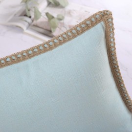 Phantoscope Farmhouse Decorative Throw Pillow Cover Burlap Linen Trimmed Tailored Edges Outdoor Pillow Light Turquoise 12 x 20 inches, 30 x 50 cm