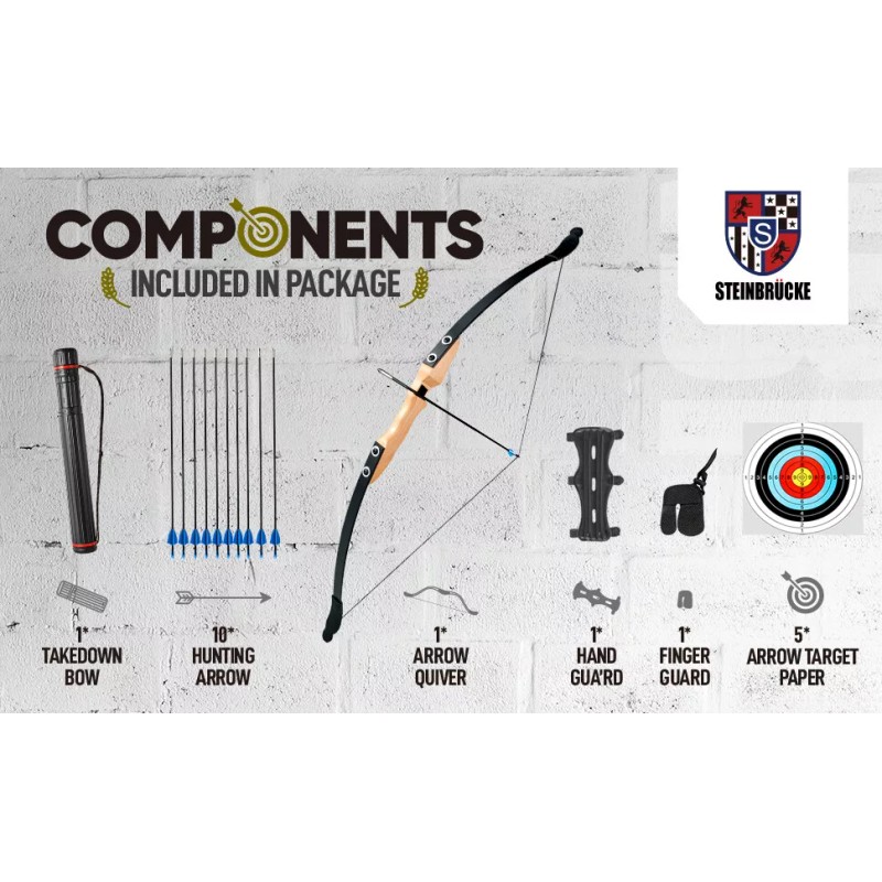 STEINBRÜCKE 30/40lbs Professional Bow And Arrow Recurve Bow Wooden Split