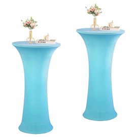 Rakila 2 Pack 24x43 Inch Turquoise Fitted Round Cocktail Tablecloth Spandex Stretch Table Cover for Party, Banquet, Wedding