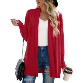 GRECERELLE Women's Open Front Cardigan 2024 Lightweight Long Sleeve Casual Business Trendy Sweater Outwear, Red, XX-Large