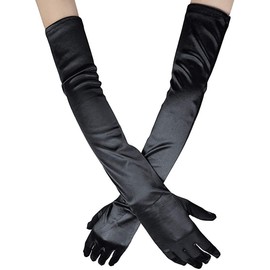 Ancokig Women's Long Gloves Satin Classic Opera Party Wedding Bridal Gloves 1920s Style Gloves Elastic Adult Size up to Wrist Length, 52 cm - black