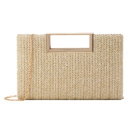 LUI SUI Top Handle Straw Clutch for Women Summer Clutch Straw Evening Bag Raffia Crossbody Purses Woven Beach Clutch