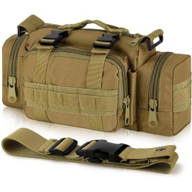 Unbranded Tactical Molle Duffel Waist Bag Bicycle Waterproof Fanny Packs Sling Hand Carry - Khaki