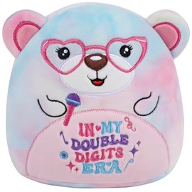 Cat 10th Birthday Stuffed Animals: 8-Inch in My Double Digits Era Plush Toy, 10th Birthday Gifts for Girls Kids, Cute Tie Dye Cat Plushie with Microphone and Heart Glasses Party Decoration