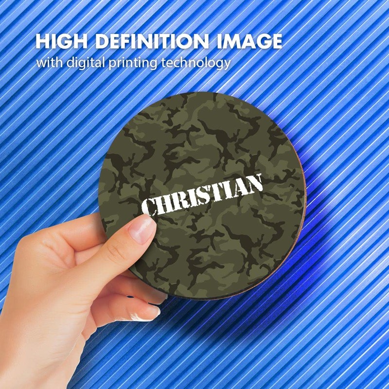 1 x Round Coaster - Name Christian Camouflage Army Military