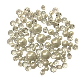 100 Floating Ivory Pearls with Matching Sparkling Ivory Gems-Jumbo Sizes-Fills 2 Gallons of Transparent Gels for Floating Effect-with Measured Floating Gels Prep Bags for Best Results!