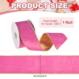 PATIKIL 10 Yards x 2.5" Christmas Ribbon, Velvet Ribbons Gift Wrapping Ribbon for Craft Birthday Wedding Festival Holiday Decoration, Pink/Gold