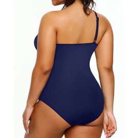 Aqua Eve - Traje de baño de una pieza para mujer, con control de abdomen, traje de baño de un hombro, Azul marino, 18 Plus