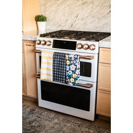 Desert Aqua || 3 Pack|| Not Your Ordinary Dish Towels || Waffle Weave Microfiber || Tea Towels || Highly Absorbent || Hanging Loop || Dish Cloths || Modern || Designer Prints|| Black and Yellow