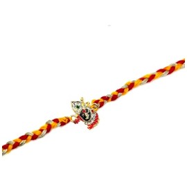 Generic Handcrafted Rakhee with Krishna Charm for Raksha Bandhan - Traditional Red and Gold Thread Bracelet, Large, various, BE001