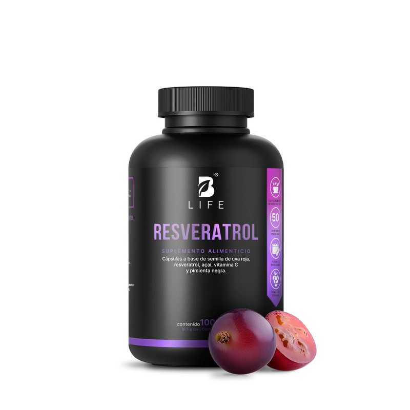 B Life Resveratrol 100 Cápsulas Antioxidante con Pimienta Negra