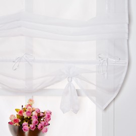 SIMPVALE Raffrollo mit Schlaufen Gardinen Voile römischen Liter Fall Schatten Transparent Vorhang für Balkon und Küche, Weiß, 80cm (Breite) x155cm (Höhe)