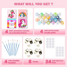 Lxmsja Framed Paint by Numbers for Children Beginners Kids - 4 Pack Cartoon Paint by Numbers Kids on Canvas, DIY Oil Painting Acrylic Paints, Birthday Gifts for Women Kids