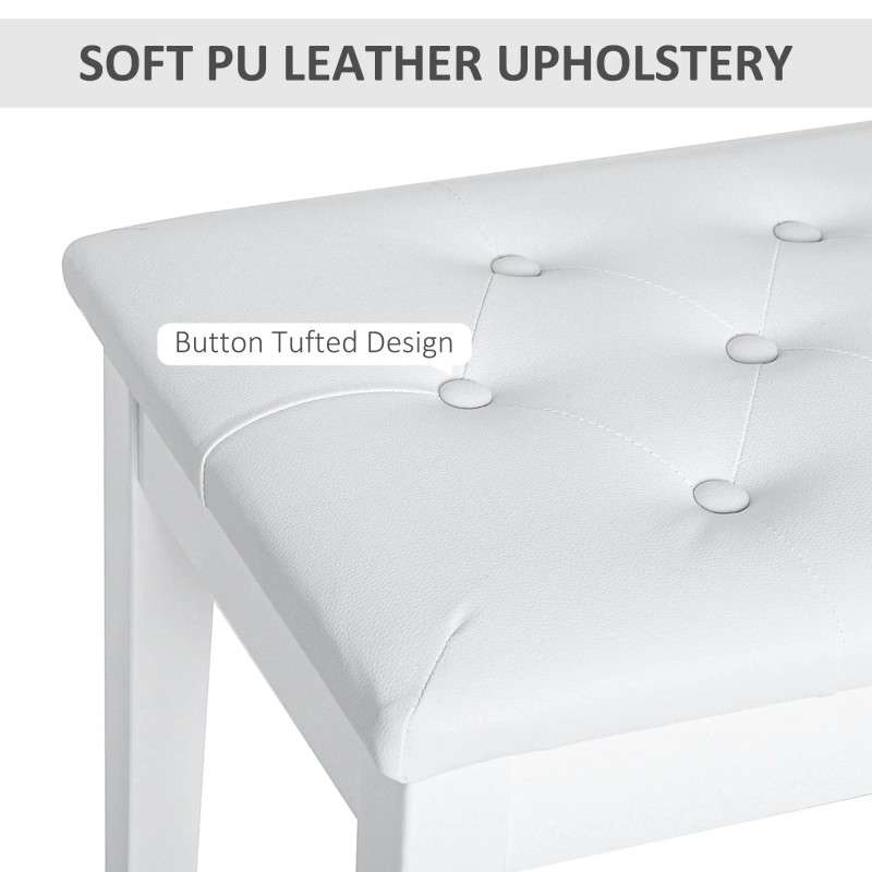 White Faux Leather Cushion Button Tufted Wooden Duet Seat Storage