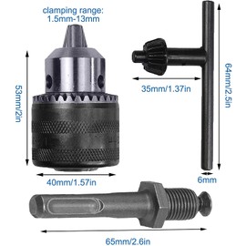 WANGR Drill Chuck Adapter-Capacity Drill Chuck1.5-13mm HSS Quick Change Impact Driver Bits with SDS Plus Shank for Hammer Converter Conversion Tool,1/2-20 UNF Mount